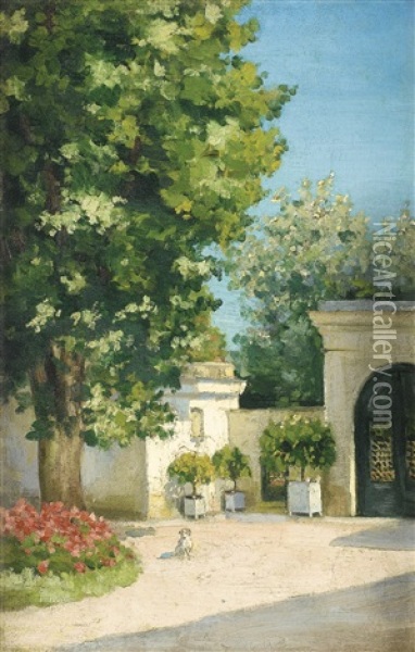 Yerres. De L'exedre, Le Porche De La Demeure Familiale Oil Painting - Gustave Caillebotte