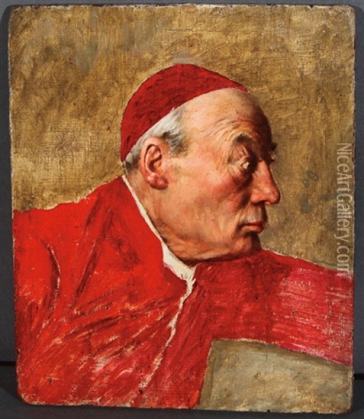 A Cardinal And A Bishop (pair) Oil Painting - Francois Brunery