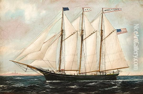 The American Three Masted Schooner Oil Painting - William Pierce Stubbs