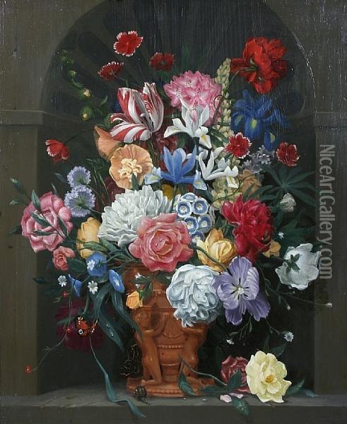 Summer Flowers In An Urn Within A Niche Oil Painting - Georgius Jacobus J. Van Os