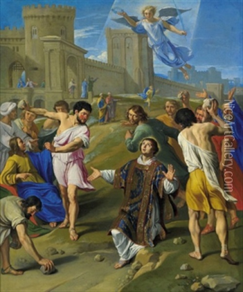 Das Martyrium Des Heiligen Stephan Vor Den Mauern Einer Befestigten Stadt Oil Painting - Philippe de Champaigne