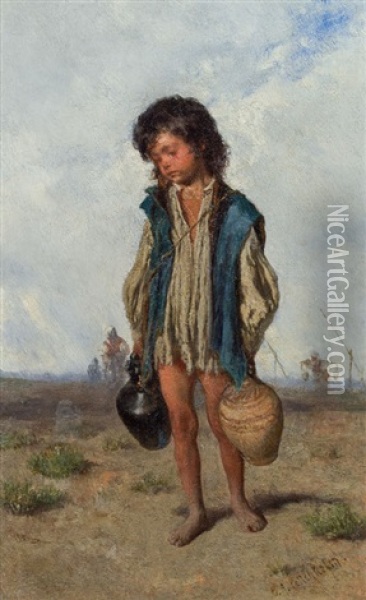 Kleiner Wassertrager Oil Painting - August Xaver Carl von Pettenkofen