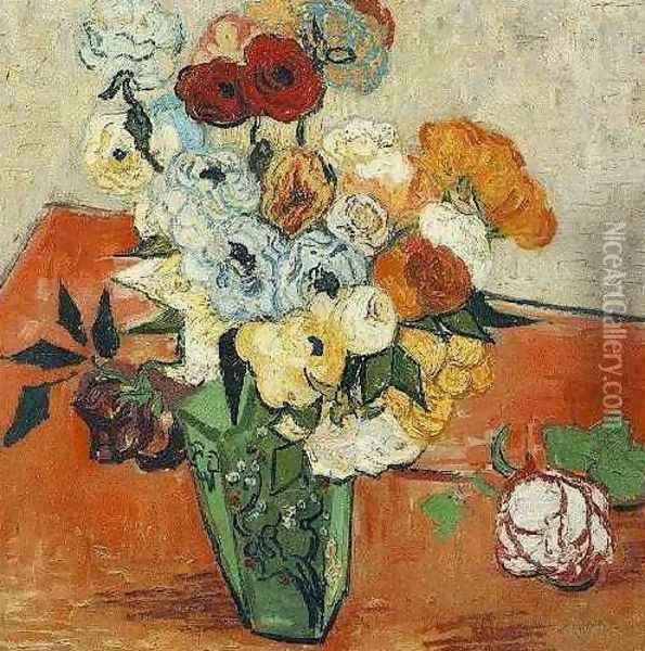 Japanese Vase With Roses And Anemones Oil Painting - Vincent Van Gogh