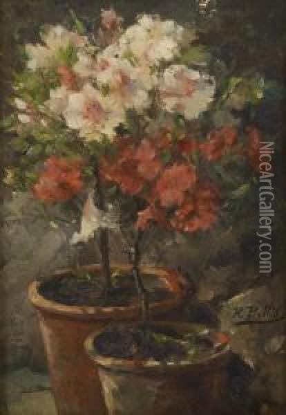 Les Azalees En Fleurs Oil Painting - Hubert Bellis