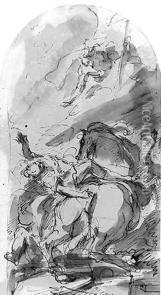 Two Studies for the Conversion of Saint Paul Oil Painting - Gaspare Diziani