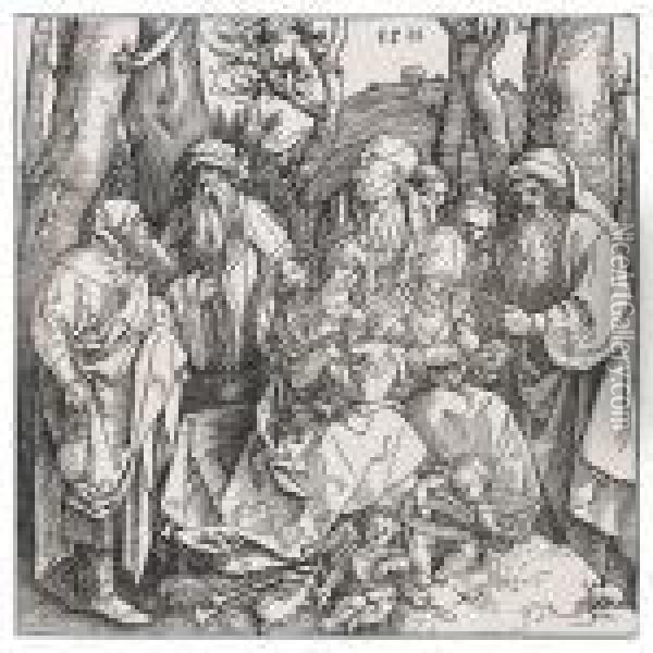 The Holy Kinship With The Lute-playing Angels Oil Painting - Albrecht Durer