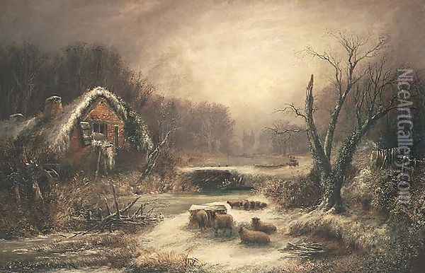 A Wooded Winter Landscape, 1857 Oil Painting - William Thomas Such