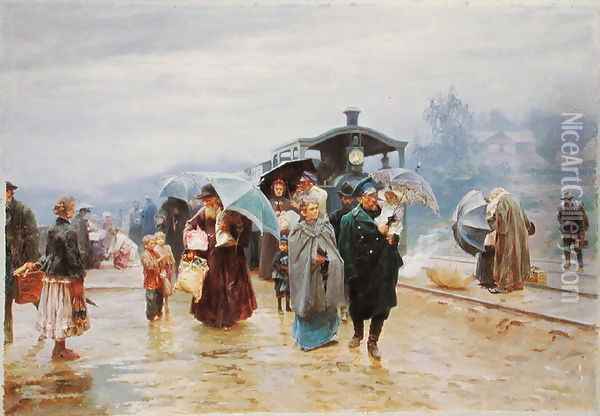 The Train has arrived Oil Painting - Nikolaj Alekseevich Kasatkin