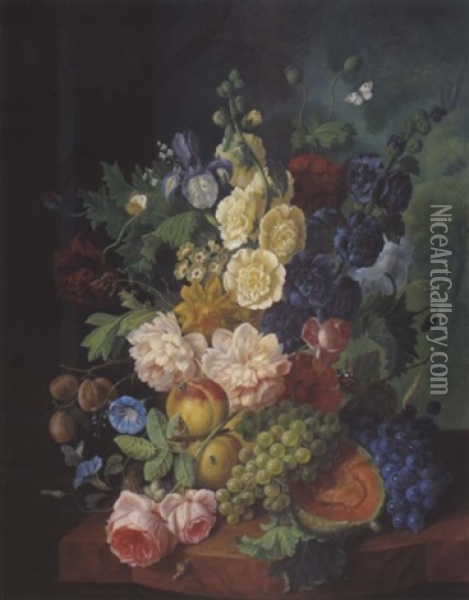 Stillleben Mit Blumen Und Fruchten Oil Painting - Jan Van Huysum