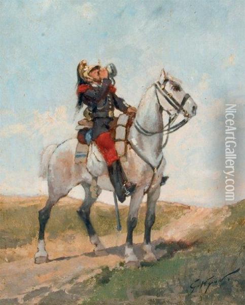 Hussard A Cheval Oil Painting - Georges-Louis Hyon