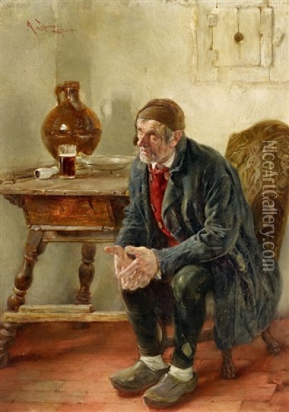 Portrat Eines Alten Am Tisch Oil Painting - Alfons Spring