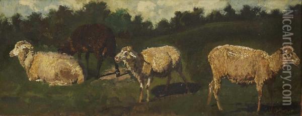Schafe Auf Der Weide Oil Painting - Johann Baptist Hofner