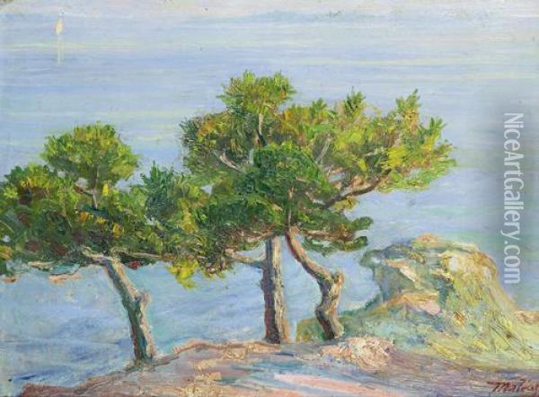 Pine Trees In Halki Oil Painting - Konstantinos Maleas