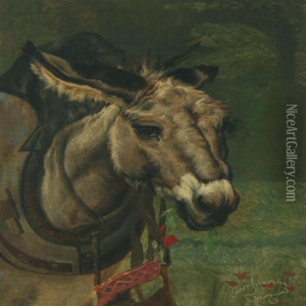 Donkey With Poppy Oil Painting - Simon Simonson