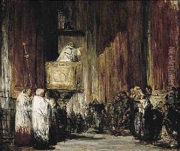 El Sermon Oil Painting - Francisco Domingo Marques