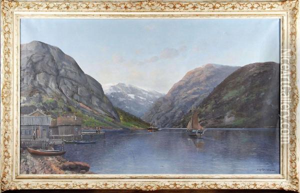 Fjordlandskap Oil Painting - Sigvard Simensen