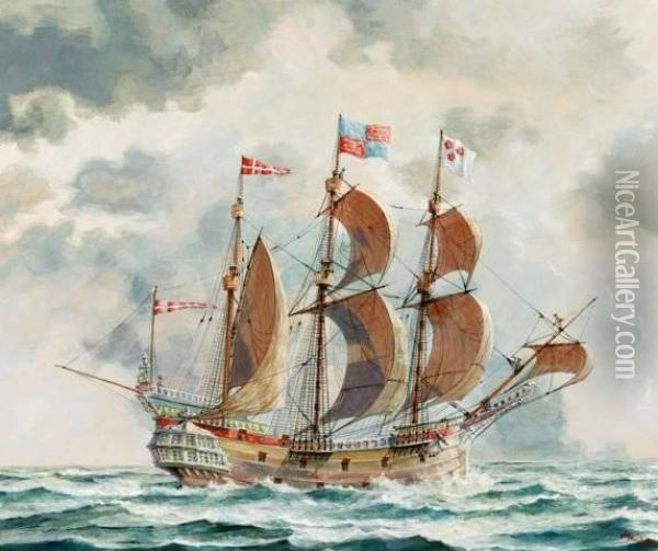 Reconstruction Of An English Ship After A Silver Trophy Owned By Ms. Nicoll Oil Painting - Joseph Hunt