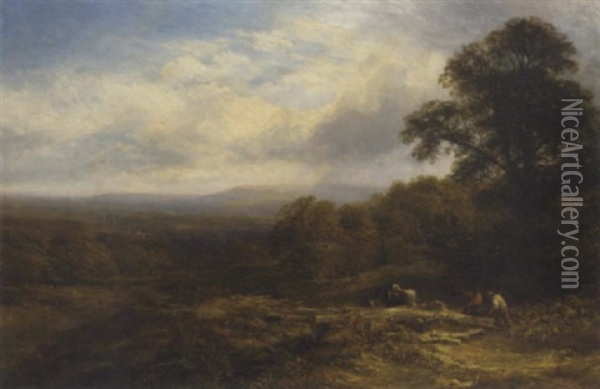 Carting Timber Oil Painting - George Cole
