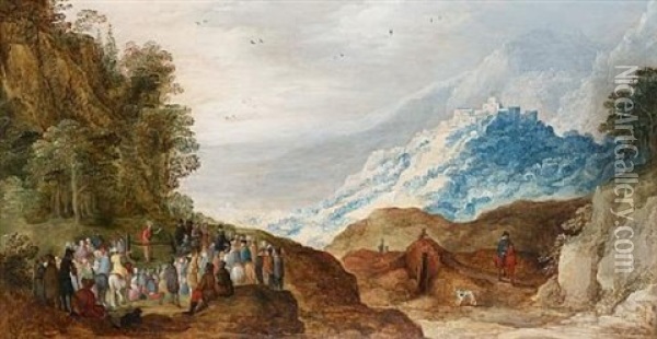 An Extensive Landscape With Saint John The Baptist Preaching Oil Painting - Joos de Momper the Younger