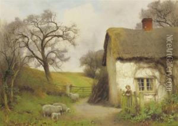 At The Cottage Gate Oil Painting - Benjamin D. Sigmund