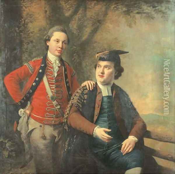 Double portrait of General Richard Wilford and Sir Levett Hanson, three-quarter-length, the former in the uniform of the Light Company of the 2nd Oil Painting - Nathaniel Hone