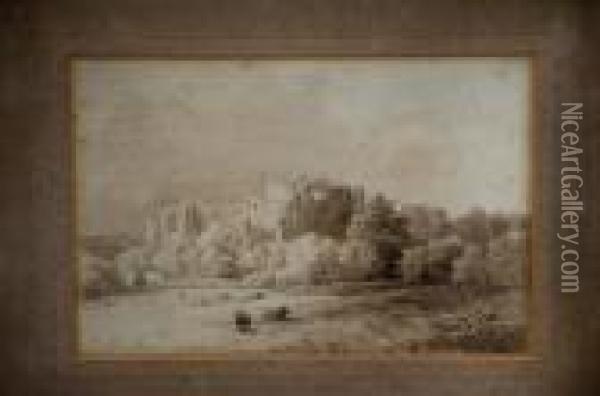 Paesaggio Con Castello E Armenti Oil Painting - David Cox