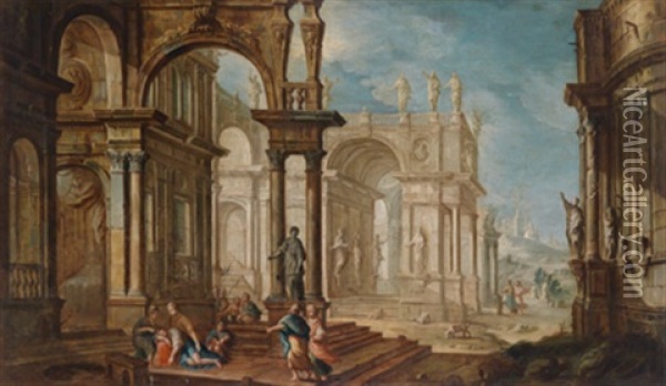 Ein Architekturcapriccio Mit Figurenstaffage Oil Painting - Pietro Francesco Garoli