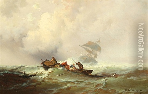 Pulling In The Catch (+ Rough Seas; 2 Works) Oil Painting - Franklin Dullin Briscoe