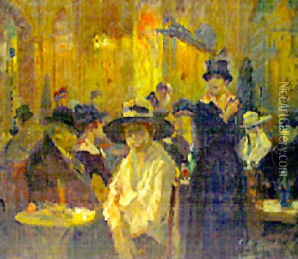 Figures In A Cabaret Oil Painting - Elie Anatole Pavil