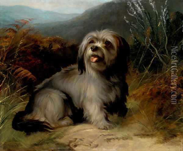 A Terrier in a Landscape Oil Painting - George Earl