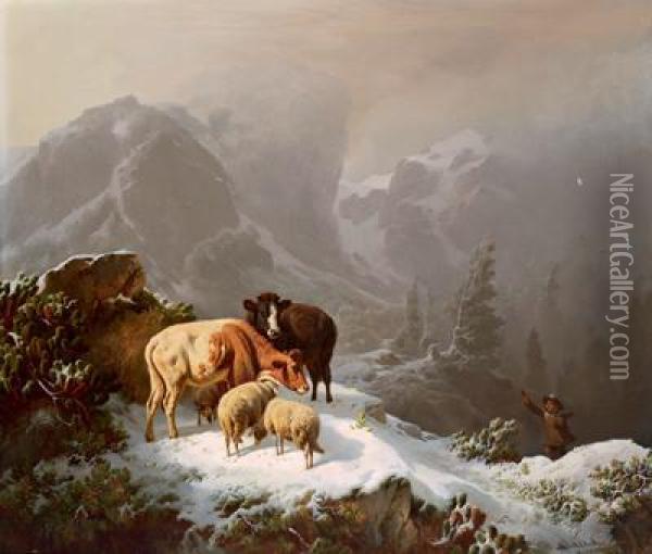 Sorpreso Dalla Nevicata Oil Painting - Robert Eberle