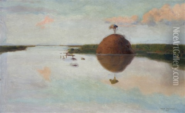 Sunset On The Marshes Oil Painting - Josef Chelmonski