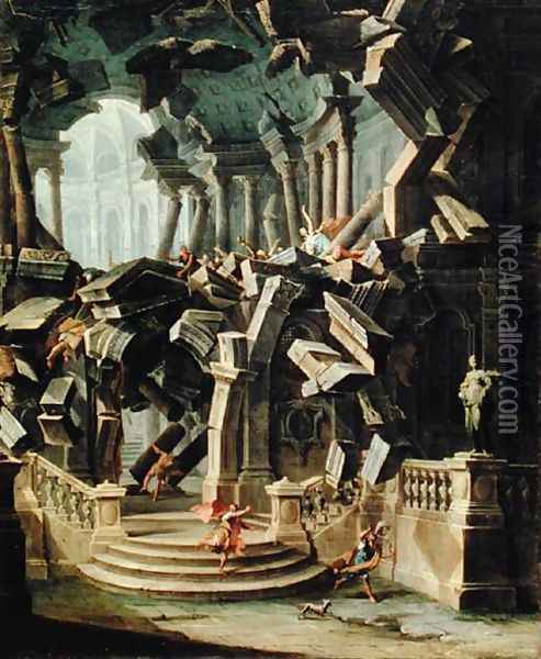 Samson Destroying the Temple of Dagan god of the Philistines Oil Painting - Antonio Joli