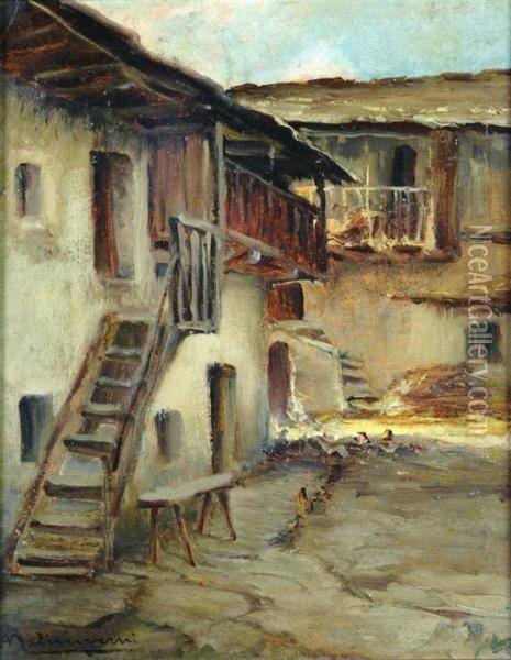 Cortile Oil Painting - Angelo Malinverni