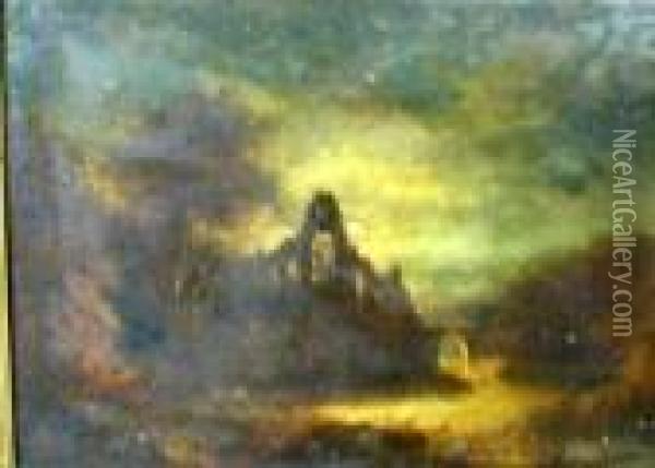 Castle Ruins By Moonlight Oil Painting - Henry Bright