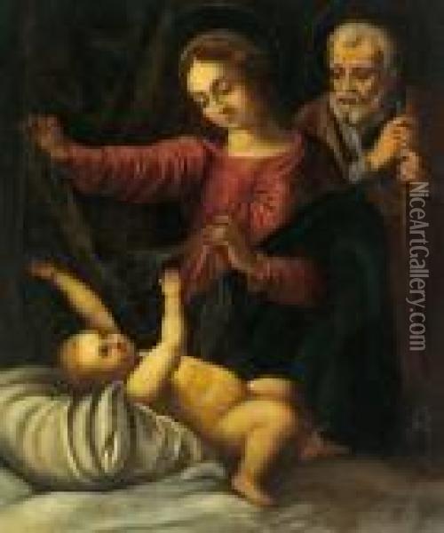 La Sacra Famiglia Oil Painting - Raphael (Raffaello Sanzio of Urbino)