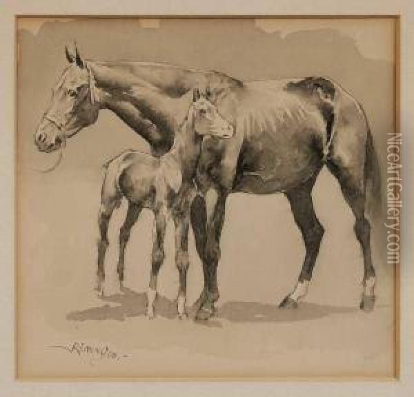 Mare And Colt Oil Painting - Frederic Remington
