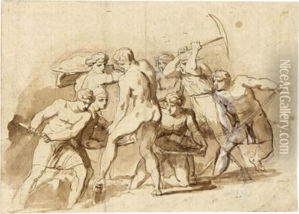 Recto : A Group Of Figures 
Digging Verso : Other Figure Studies, Including Roman Soldiers Oil Painting - Theodore Gericault