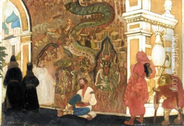 The Entrance To The Monastery (collab. W/rimma Nikitichna Brailowski) Oil Painting - Leonid Brailowski