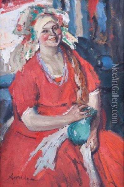Femme Au Pichet Vert Oil Painting - Abram Efimovich Arkhipov