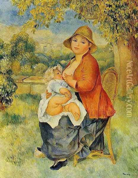 Motherhood Aka Woman Breast Feeding Her Child Oil Painting - Pierre Auguste Renoir
