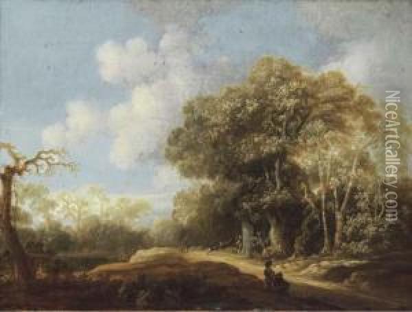 A Stag Hunt In A Wooded Landscape Oil Painting - Joris van der Haagen or Hagen