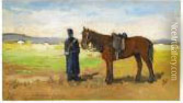 Campolecciano, Soldato E Cavallo Oil Painting - Giovanni Bartolena