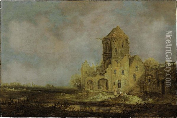 A Landscape With Ruins Oil Painting - Wouter Knijff