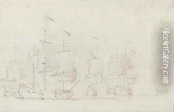 Warships becalmed Oil Painting - Willem van de Velde the Younger