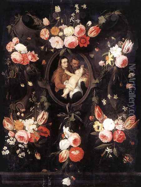 Holy Family 1660s Oil Painting - Jan van Kessel