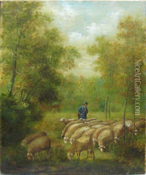 Berger Et Ses Moutons Oil Painting - Arthur De Waerhert