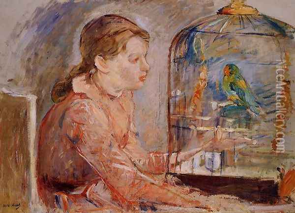 Young Girl And The Budgie Oil Painting - Berthe Morisot