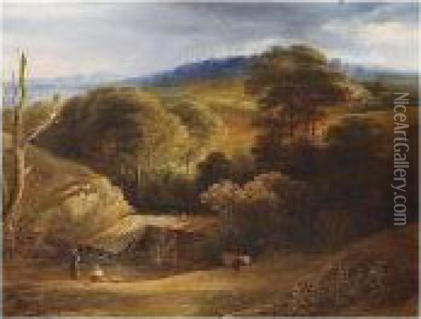 Landscape, Falsely Oil Painting - Johann Heinrich Fischbach