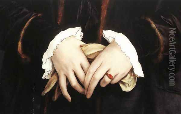 Christina of Denmark, Ducchess of Milan (detail) 1538 Oil Painting - Hans Holbein the Younger